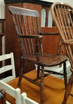 A 19th century stickback elm and beech farmhouse armchair