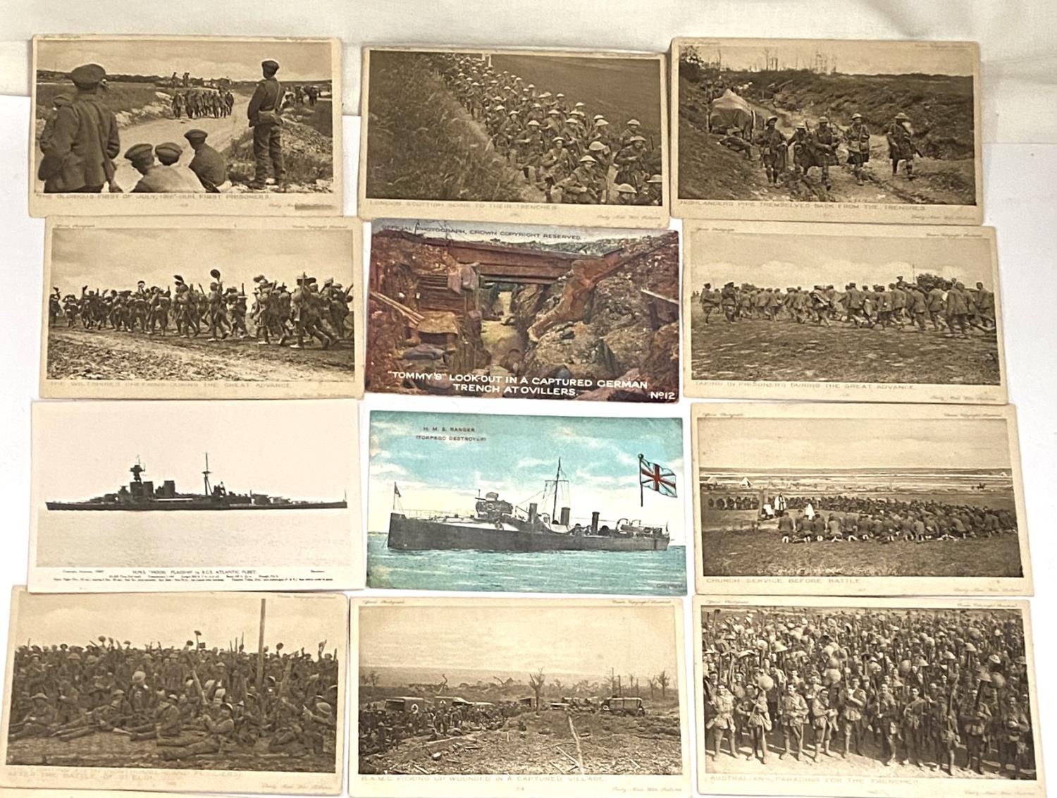 A small collection of WWI & WWII  period post cards, cannons, ships and small selection of - Image 2 of 4
