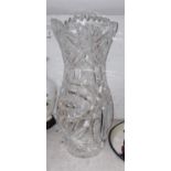 A large baluster cut glass vase, ht. 39cm