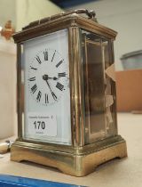 A 19th century large brass carriage clock with timepiece movement, height 14cm