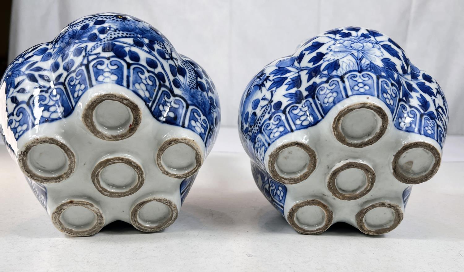 A pair of 19th century Chinese tulip or crocus vases blue and white decoration, with tapering neck - Image 6 of 8