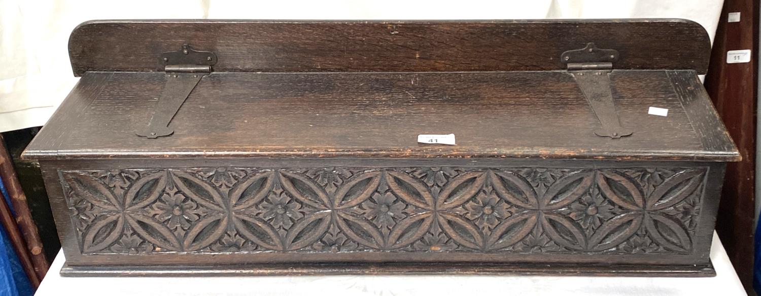 A 19th century carved oak wall handing candle box - Image 3 of 3