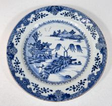 A Chinese Qianlong blue and white dish with traditional decoration, diameter 26cm