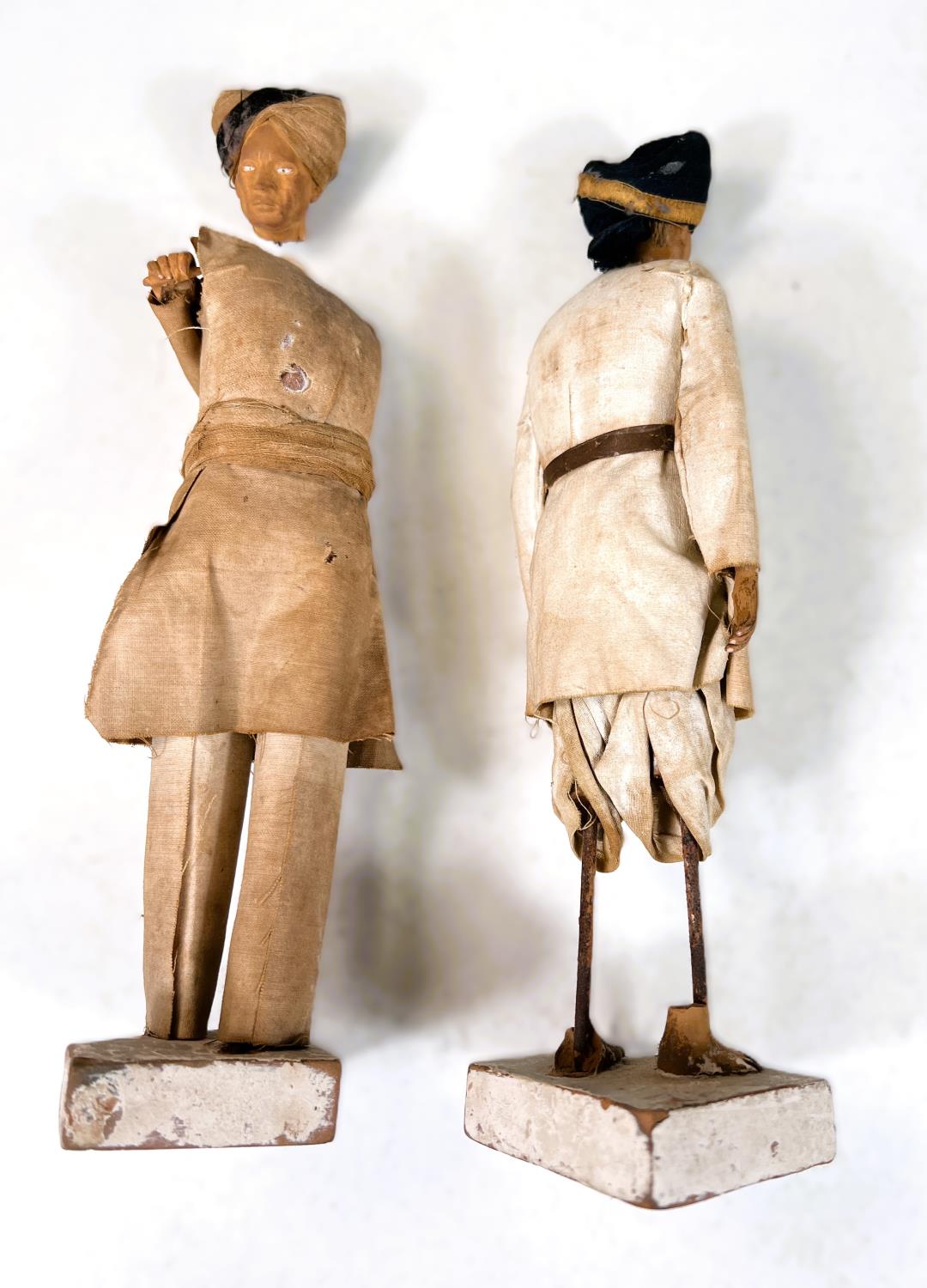 Two 19th century Indian Krishnagar type figures of soldiers with finely detailed faces painted and - Image 4 of 4