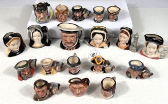 7 small Royal Doulton character jugs: Henry VIII and his 6 wives: 12 tiny Royal Doulton character