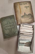 Two early 20th century albums of postcards mix of actors and views and later album plus a box of