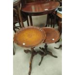 A period style oval mahogany occasional table with beaded decoration and 3 wine tables