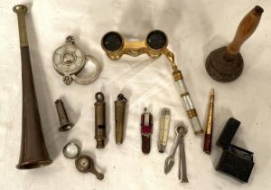 A Liverpool City Police whistle, a Metropolitan Whistle, other various collectables, opera glasses