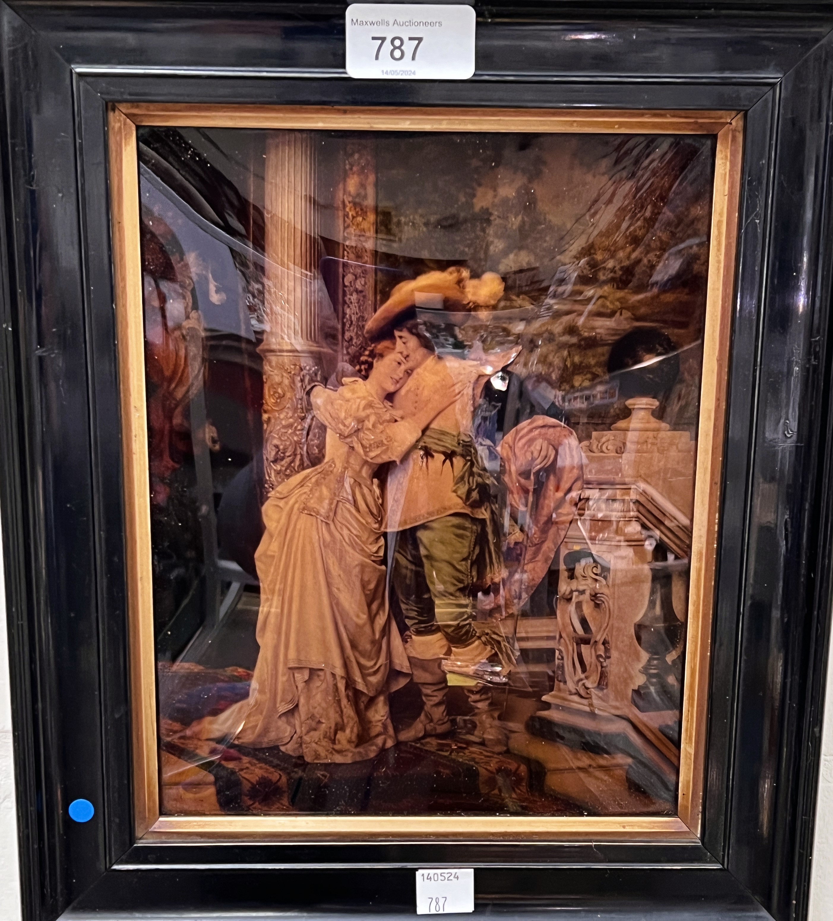 A 19th century crystoleum depicting a courting couple, framed