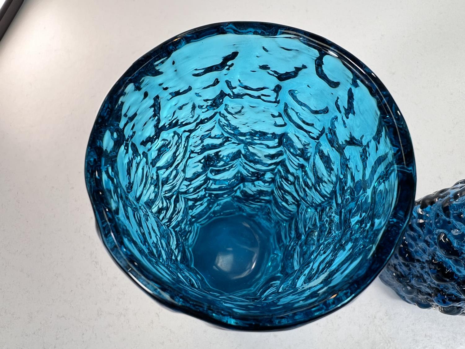 Whitefriars Geoffrey Baxter designed 'Volcano' glass vase in Kingfisher blue pattern 9717, - Image 3 of 4