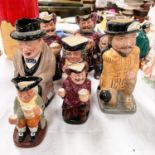 A Royal Doulton Winston Churchill character jug and 7 other Royal Doulton character jugs