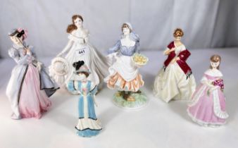 Royal Worcester: six ceramic figures Limited Edition 'Rosie Picking Apples', 'Masquerade', '