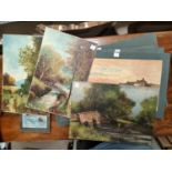 Thurlston, "St Michaels Mount" and "Under the Castle Wall" set of 4 watercolours, signed