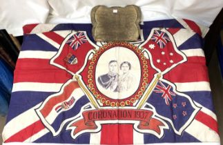 A vintage 1930's snake skin handbag; A George VI and Queen Elizabeth 1937 Coronation Union flag