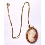 A 9ct cameo pendant on fine chain stamped 9K