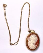 A 9ct cameo pendant on fine chain stamped 9K