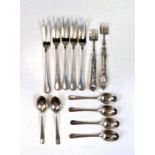 A set of 5 hallmarked silver pastry forks, Sheffield 1924; a set of 6 hallmarked silver rat tail