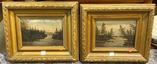 A 19th century pair of mountainous river landscapes, watercolours, signed indistinctly, 16 x 26cm