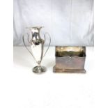 A hallmarked silver 2 handled vase, Birmingham 1912; a hallmarked silver letter rack, London 1903,