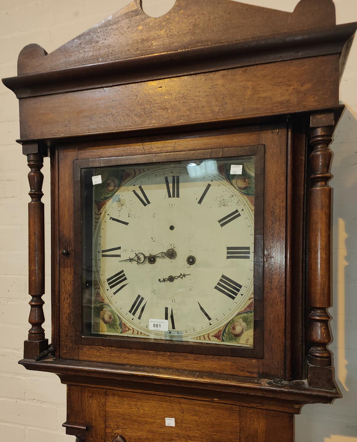 An early 19th century oak and mahogany longcase clock with architectural pediment and turned columns - Image 2 of 2