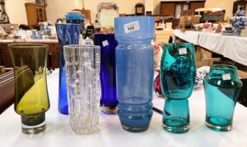 A collection of mid century Scandinavian art glassware including vases of various forms etc