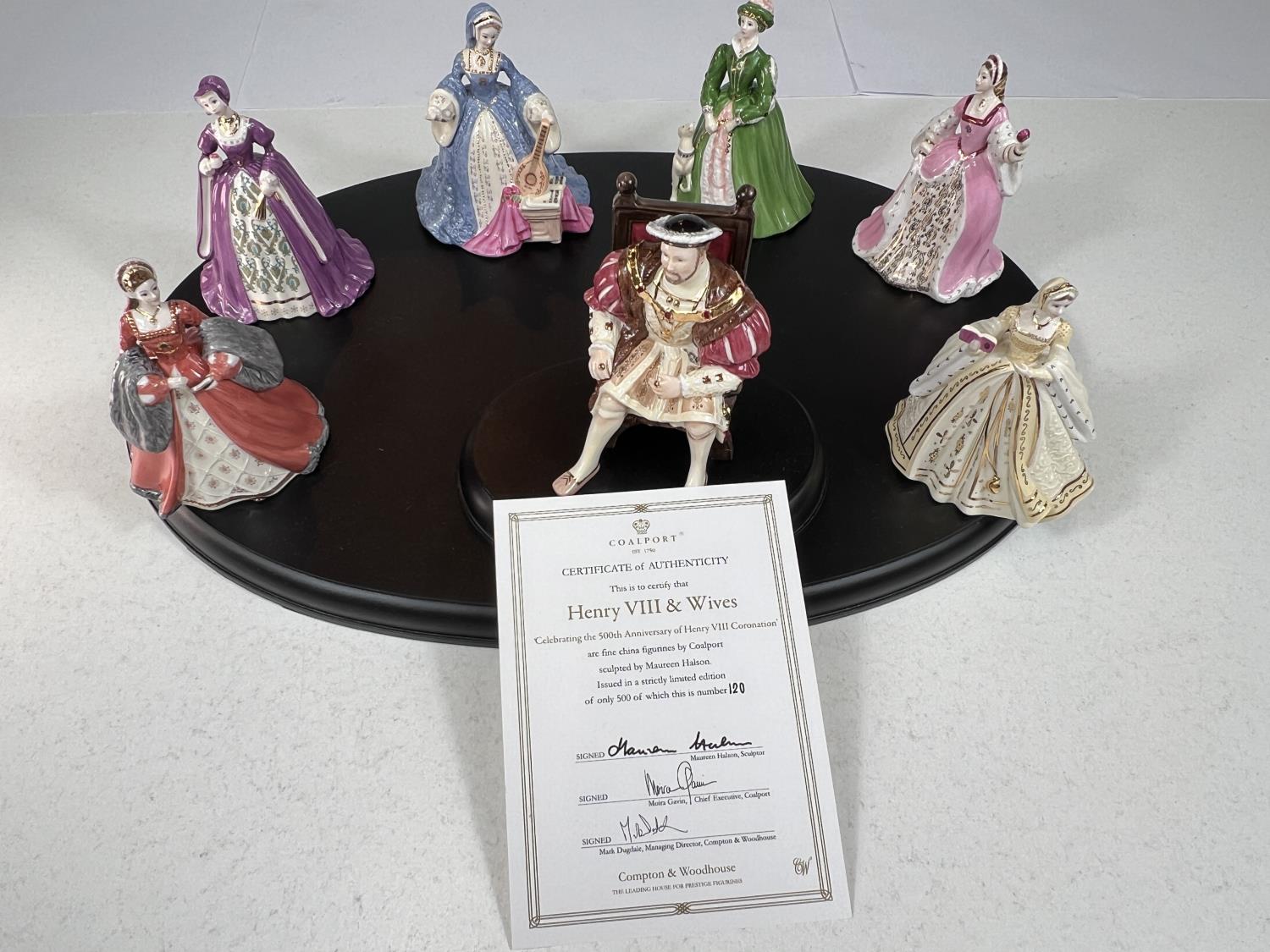 Coalport: Henry VIII & Wives limited edition group 120/500, on stand with box and certificate - Image 2 of 2