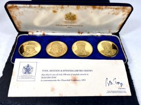 WINSTON CHURCHILL: A rare and collectable cased set  of 22 carat hallmarked gold Churchill