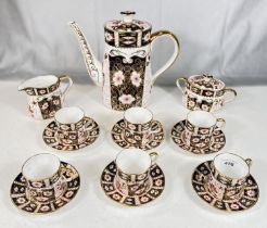 A Royal Crown Derby Japan pattern coffee service - coffee pot, 6 cups and saucers, sugar and cream