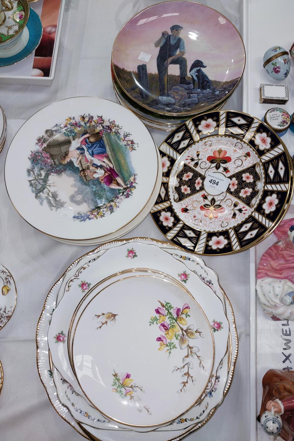 3 Royal Crown Derby Imari pattern plates, a collection of cake plates, Christmas Yule plates etc