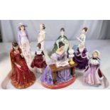 A collection of nine various ceramic figurines including Paragon 'Miss Susan', Royal Doulton,