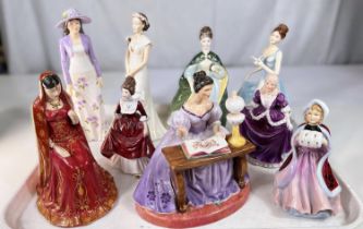 A collection of nine various ceramic figurines including Paragon 'Miss Susan', Royal Doulton,