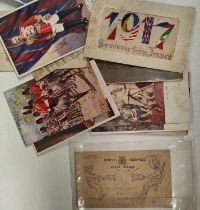 WWI: A Field Service postcard with pencil dedication and other cards