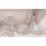 A selection of glassware, brandy and whisky decanters, 2 large bowls and 2 smaller, 6 brandy and 6