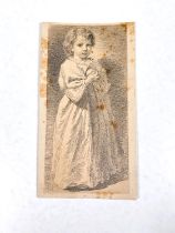 Monogram WB- pencil sketch a finely executed full length of a child holding an orange signed and