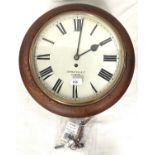 A 19th century oak wall clock with single train fusee movement by Johnston & Co, Glasgow, dia. 40cm