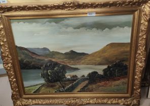 Pat O'Neill, loch in Northern Ireland, oil on board, signed, 45 x 60cm framed