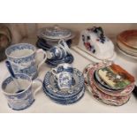 A Victorian cheese dish; A selection of blue and white and other decorative pottery