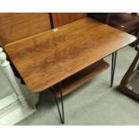A metal framed 1960's 2 tier walnut occasional table