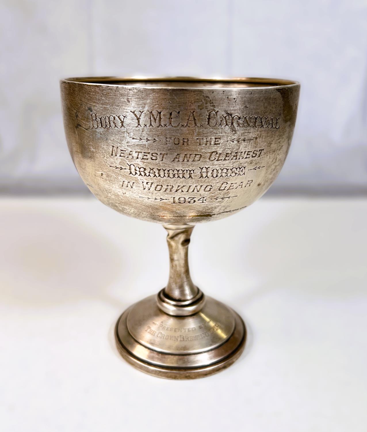 A hallmarked silver trophy cup, 'Neatest and Cleanest Draft Horse' The Crown Brewing Company,