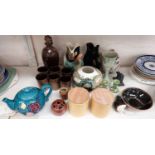 A selection of studio pottery vases, teapots etc