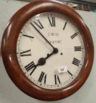 A 19th century mahogany cased wall clock with circular dial by J Hicks, Stockport