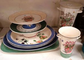 A collection of Wedgwood Sarah's Garden ceramics, cake stands, vases platters etc