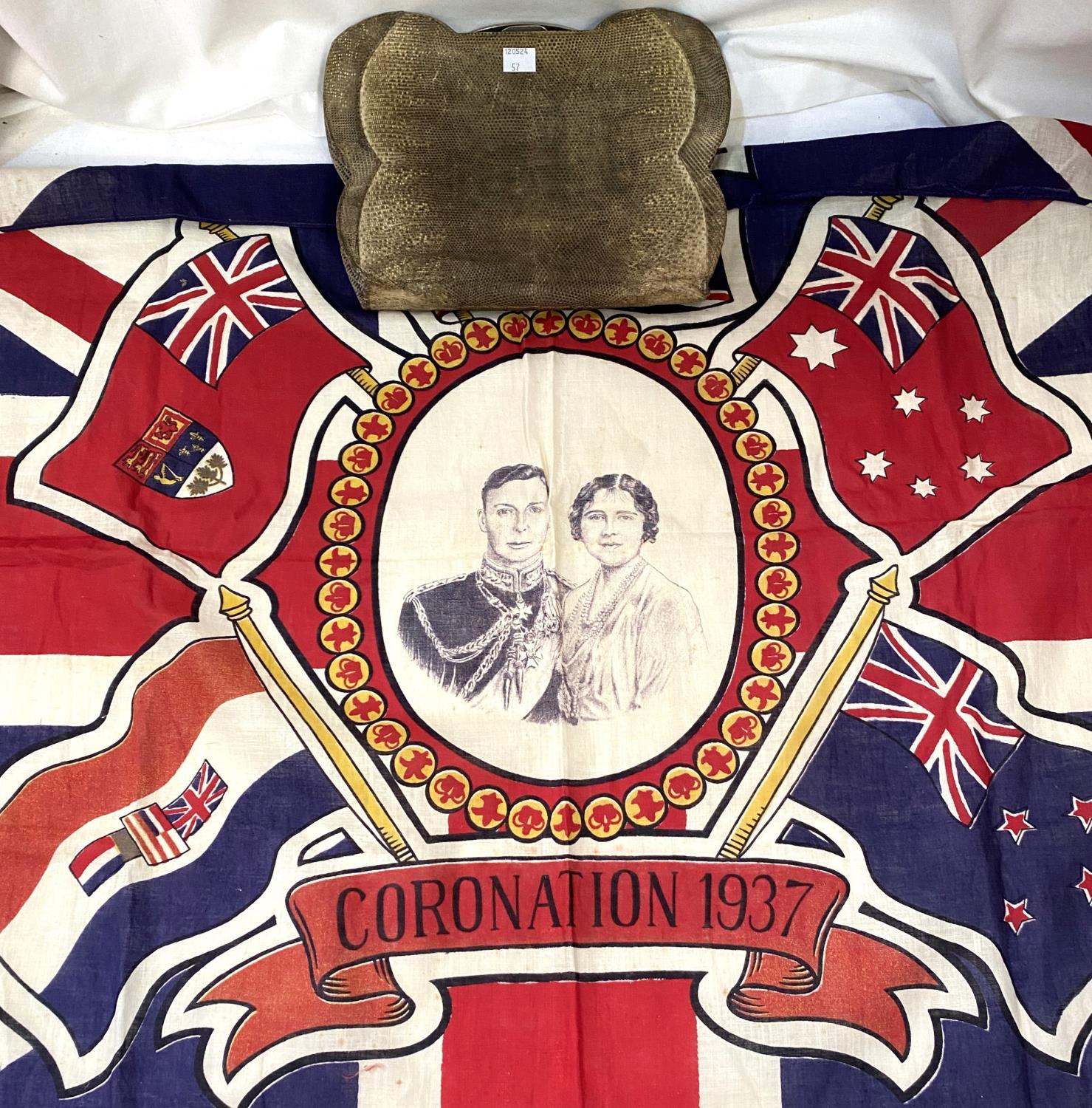 A vintage 1930's snake skin handbag; A George VI and Queen Elizabeth 1937 Coronation Union flag - Image 3 of 3