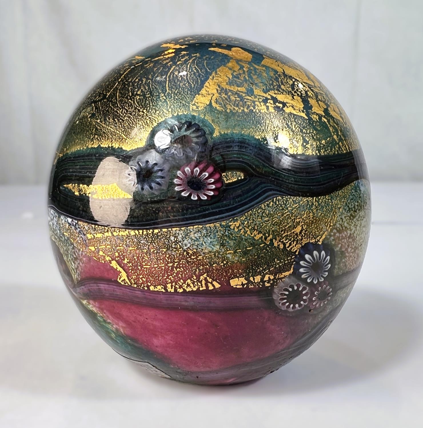 Johnathan Harris Paperweights: A signed 'Watergarden' paperweight decorated in blue with gold - Image 5 of 6