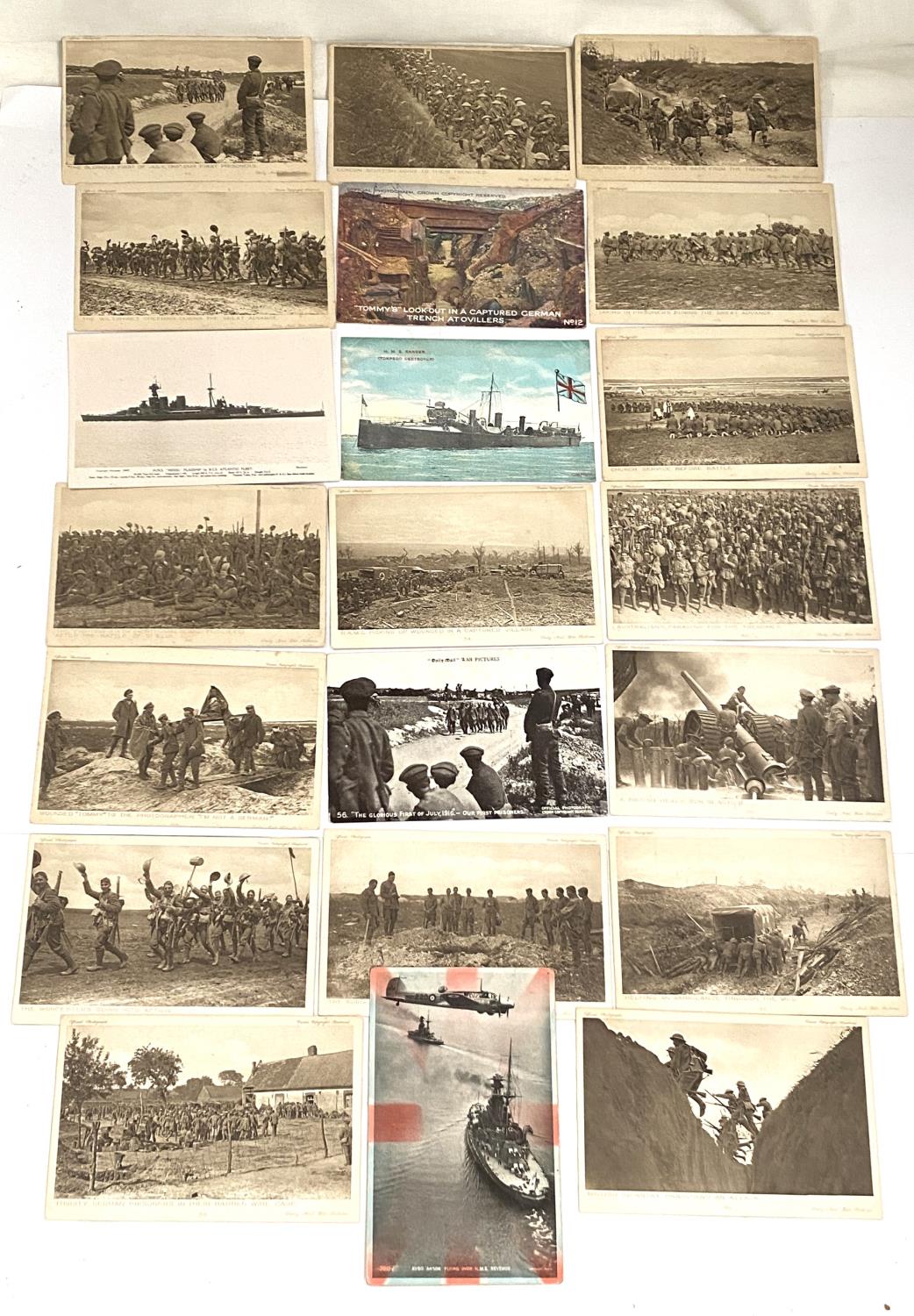 A small collection of WWI & WWII  period post cards, cannons, ships and small selection of - Image 4 of 4