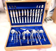 An oak cased canteen of silver plated cutlery by Mappin & Webb