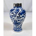 A Chinese Kangxi period blue and white vase with applied silver rim (neck does not appear to be