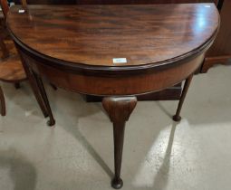 A 1930's workbox/occasional table; a mahogany demi-lune hall table; a reproduction wine table; a