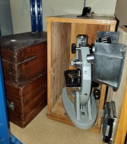 A mid 20th century boxed microscope and 2 antique  microscope boxes