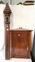 A Victorian chamfered mahogany newel post; a small oak corner cupboard